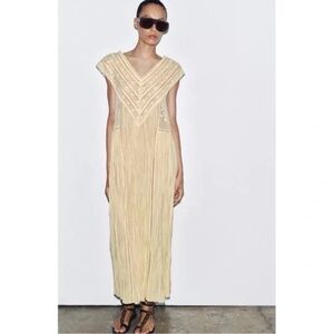 NWT Zara Collection Embroidered Pleated Dress